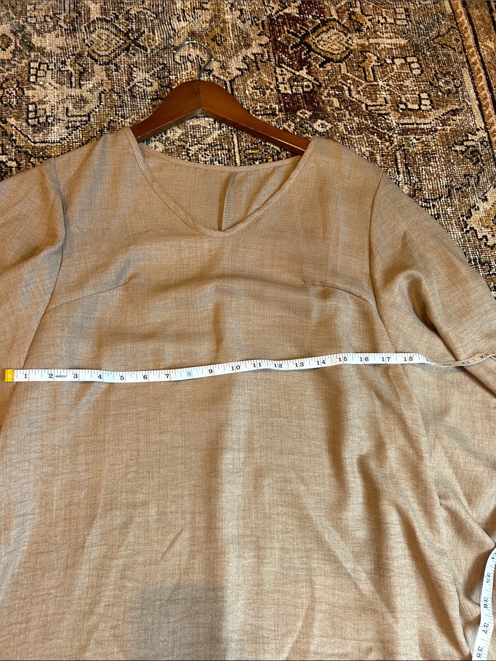 Women’s V-Neck Ruffle Sleeve dress or tunic in Light Brown - Picture 7 of 8